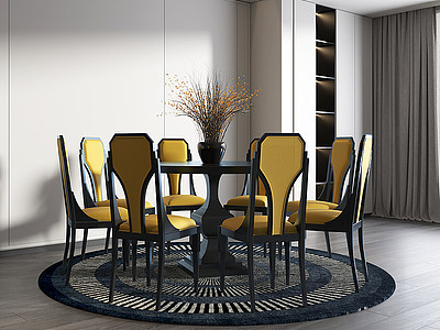 3d新中式餐桌椅组合模型