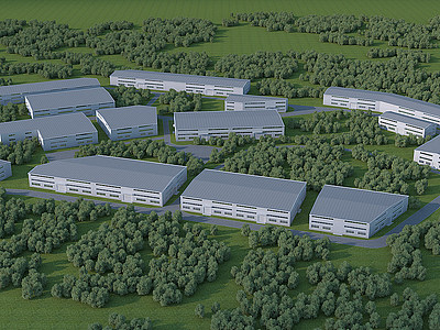 3d工业厂房彩钢板双坡顶厂房模型