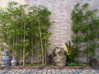 3d景观植物竹子园林景观石头模型