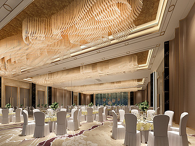 3d新中式宴会厅水晶吊灯模型