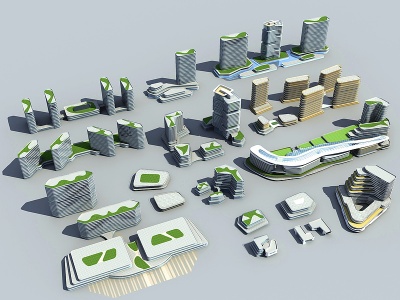 3d现代公建群体模型
