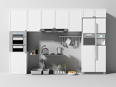 3d厨房橱柜厨具燃气灶冰箱模型