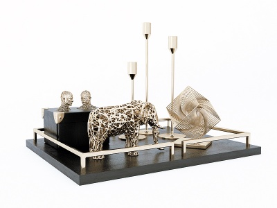 3d现代金属镂空雕塑摆件组合模型