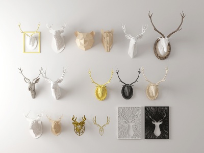 3d动物墙饰鹿头牛头模型