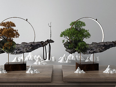 中式松树摆件工艺品模型