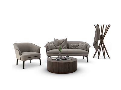 3d现代沙发茶几衣架模型