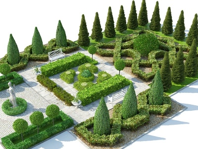 3d欧式园林园林景观园林灌木模型