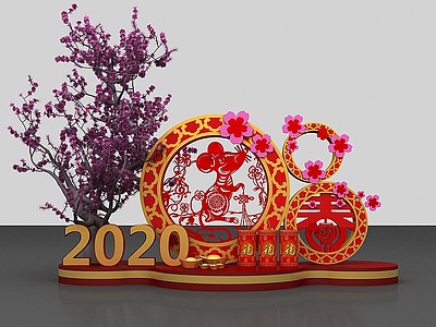 3d新中式新年美陈春节布置模型
