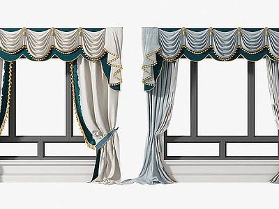 3d欧式窗帘铝合金窗组合模型