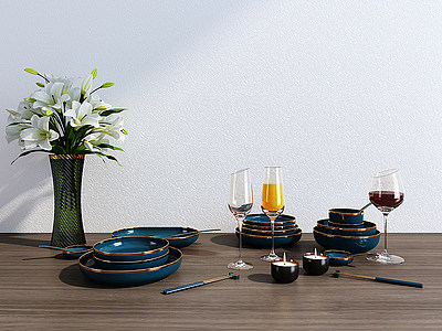 3d北欧餐具组合餐具装饰品模型