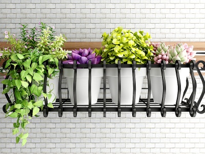 3d铁艺阳台壁挂植物花盆架模型