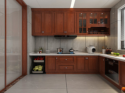 3d中式封闭式厨房模型