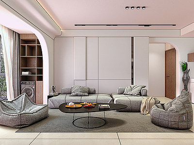 3d诧寂风客厅沙发茶几组合模型