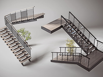 3d现代扶手楼梯组合模型