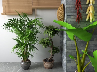 新中式盆栽竹帘模型3d模型