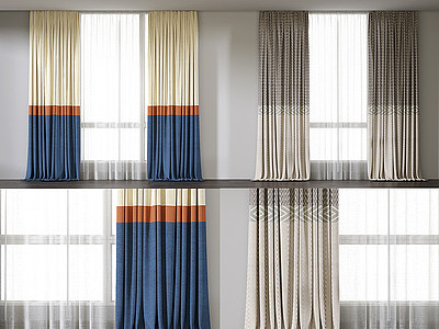 现代窗帘组合窗帘丝绸窗帘模型3d模型
