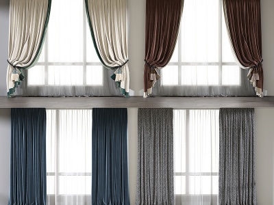 3d现代窗帘组合窗帘丝绸窗帘模型