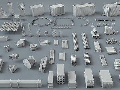 3d现代工业厂房工地模块模型