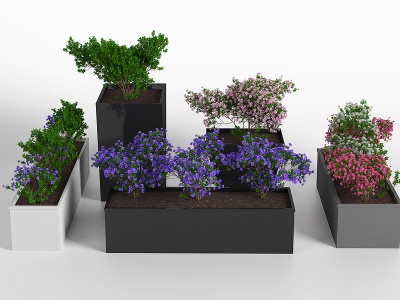 3d户外绿植盆栽花箱花坛模型