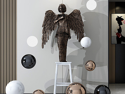 3d现代天使雕塑摆件组合模型