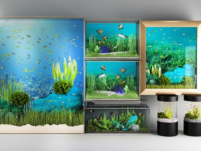 3d鱼缸水族馆海洋馆水草模型