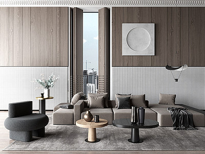 3d现代风格客厅沙发茶几组合模型