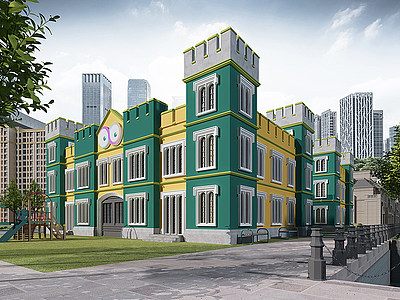 北欧幼儿园外观建筑模型3d模型
