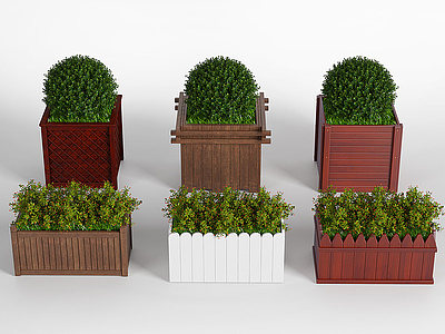 3d户外绿植盆栽花箱花坛模型