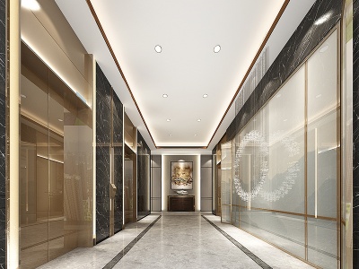 3d新中式酒店电梯厅客用电梯模型