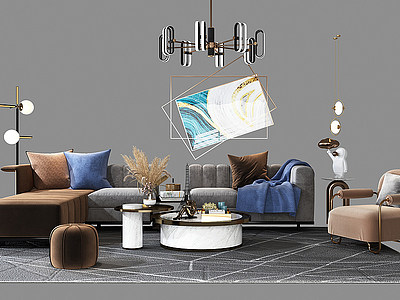 3d现代沙发茶几组合沙发模型