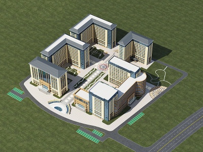 3d现代公寓鸟瞰图模型