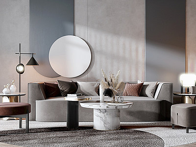 3d现代风格沙发茶几组合沙发模型