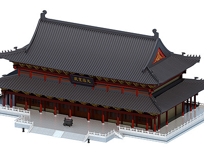 中式風格建筑大雄寶殿佛寺模型3d模型