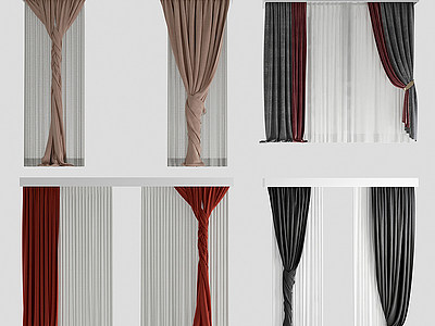 3d现代风格窗帘窗纱模型