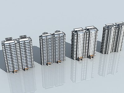 3d新中式高层住宅模型
