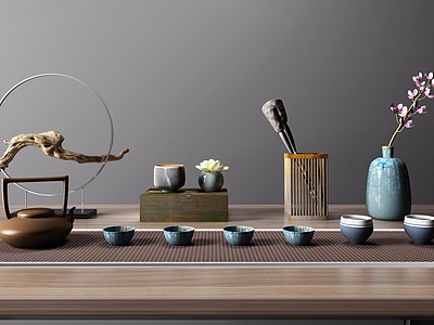 新中式茶具摆件模型