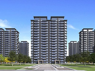 现代新中式高层住宅单体3d模型
