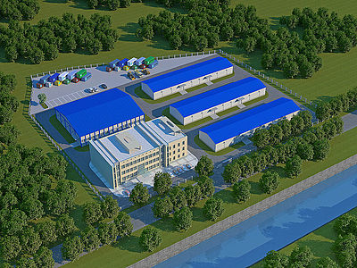 3d现代厂房工业园仓库模型