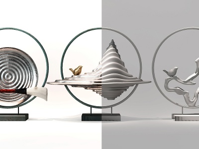 3d新中式雕塑摆件组合模型