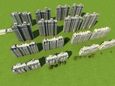 3d现代鸟瞰规划小区楼房模型