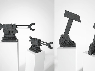 3d现代抽象雕塑锤子扳手模型