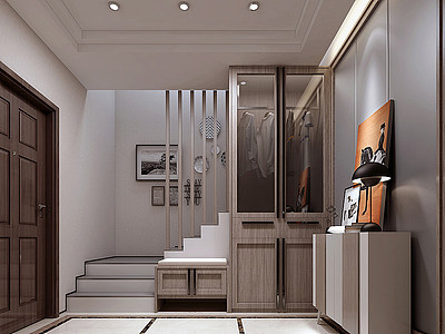 3d现代极简玄关楼梯装饰柜模型