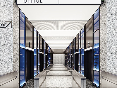 现代电梯厅办公电梯厅模型3d模型