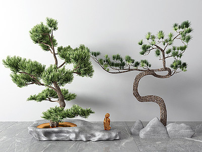 3d新中式松树盆景模型