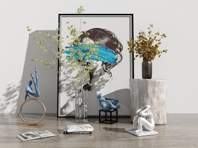 3d现代花瓶花卉雕塑人物组合模型