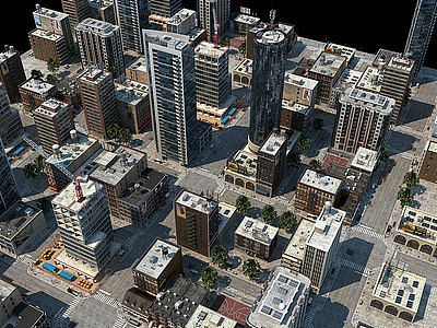 3d现代老城区规划城市模型