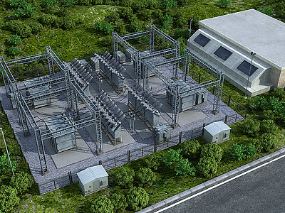 3d现代变电站发电站配电房模型