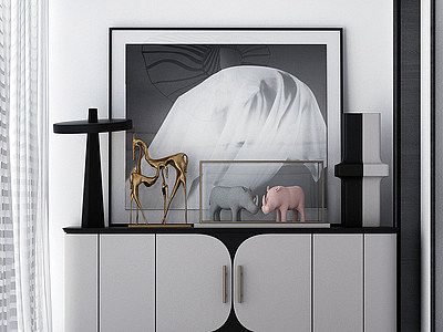 3d新中式艺术装饰柜摆件组合模型