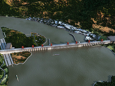 现代三峡水坝鸟瞰模型3d模型
