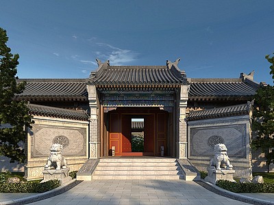 中式古建入口大门模型